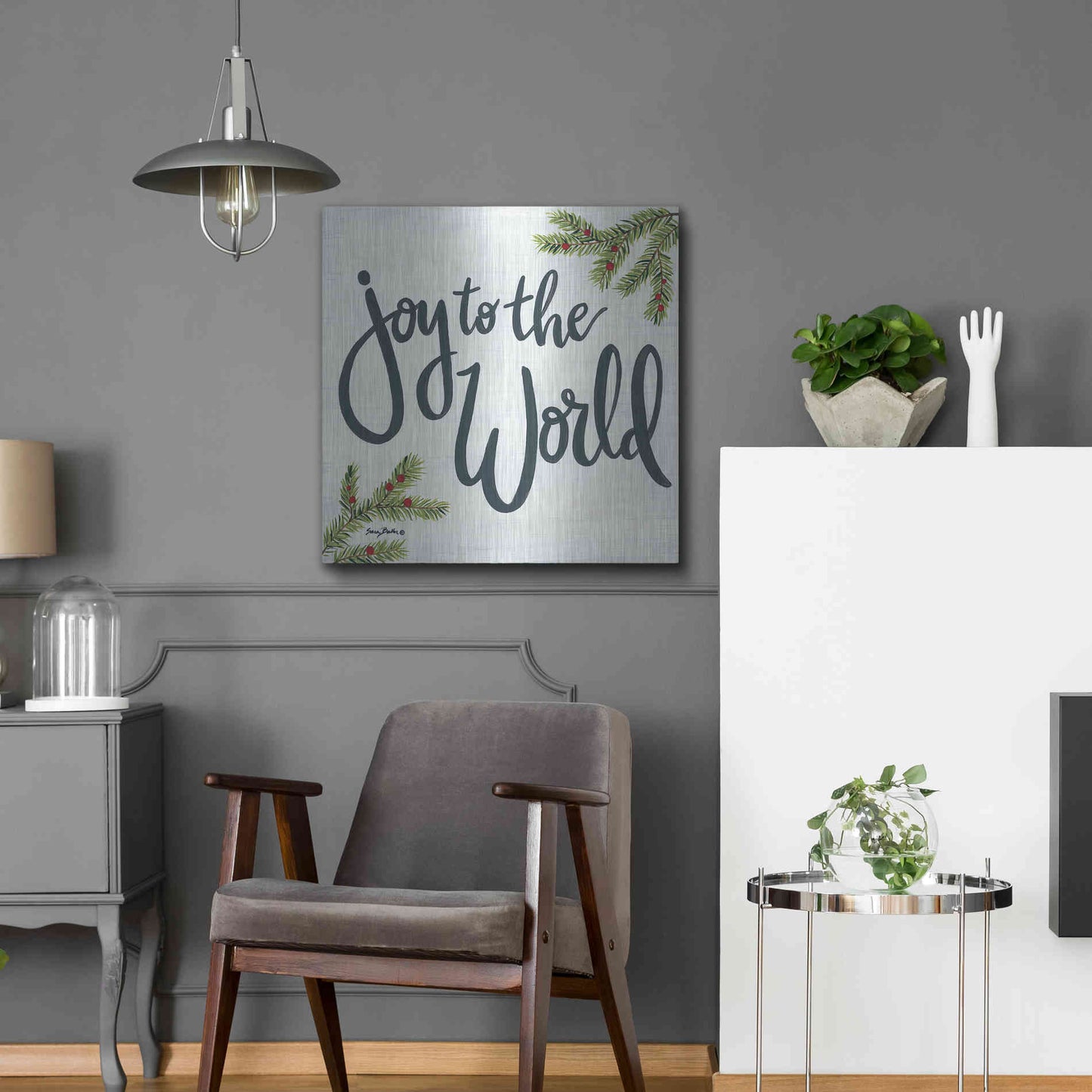 Luxe Metal Art 'Joy to the World' by Sara Baker, Metal Wall Art,24x24