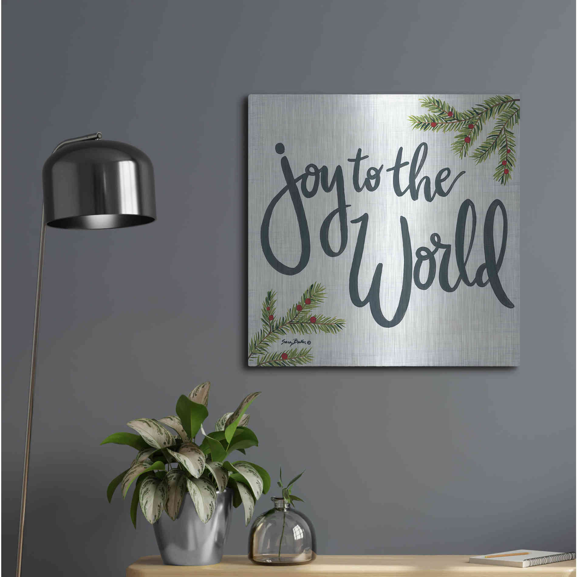 Luxe Metal Art 'Joy to the World' by Sara Baker, Metal Wall Art,24x24