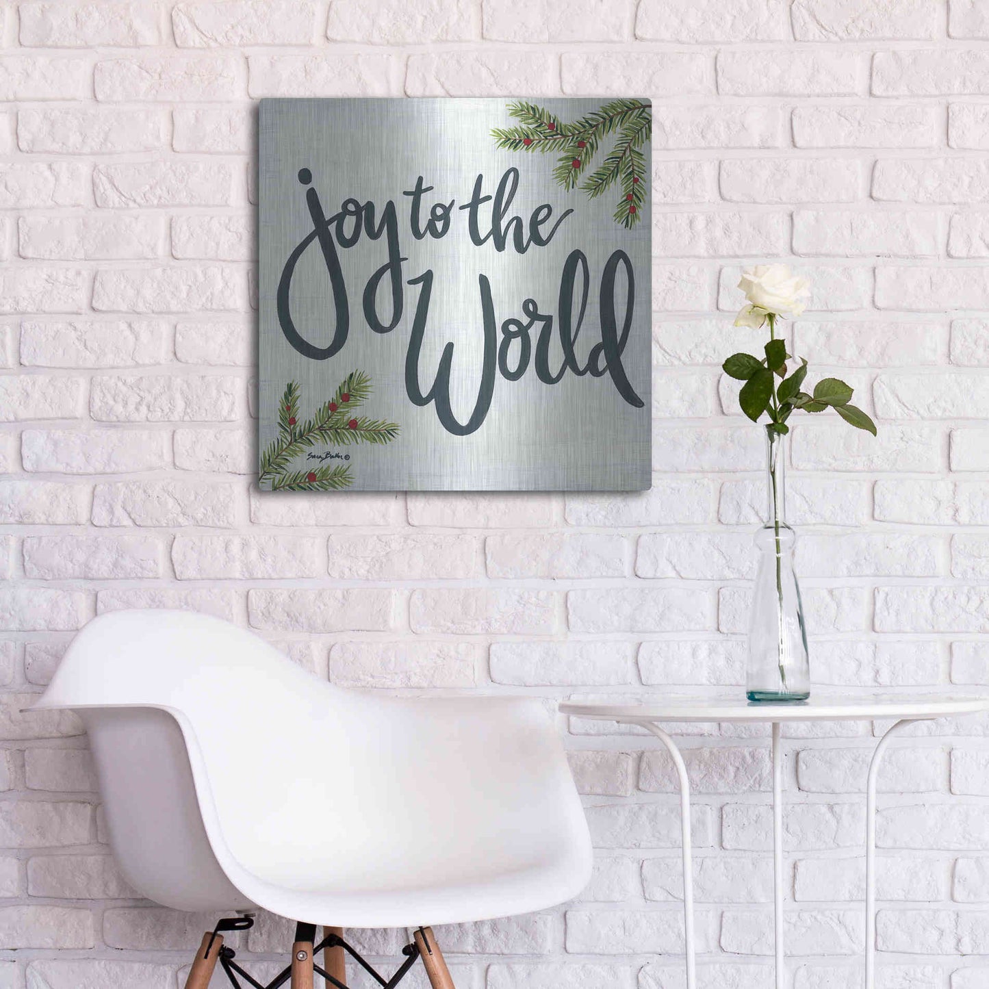 Luxe Metal Art 'Joy to the World' by Sara Baker, Metal Wall Art,24x24