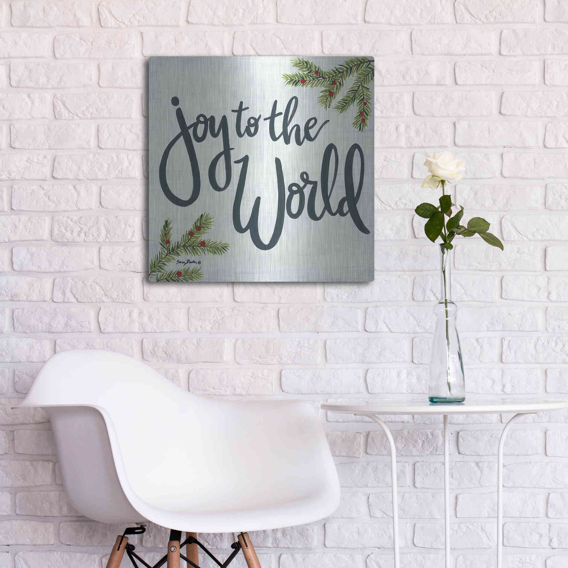 Luxe Metal Art 'Joy to the World' by Sara Baker, Metal Wall Art,24x24