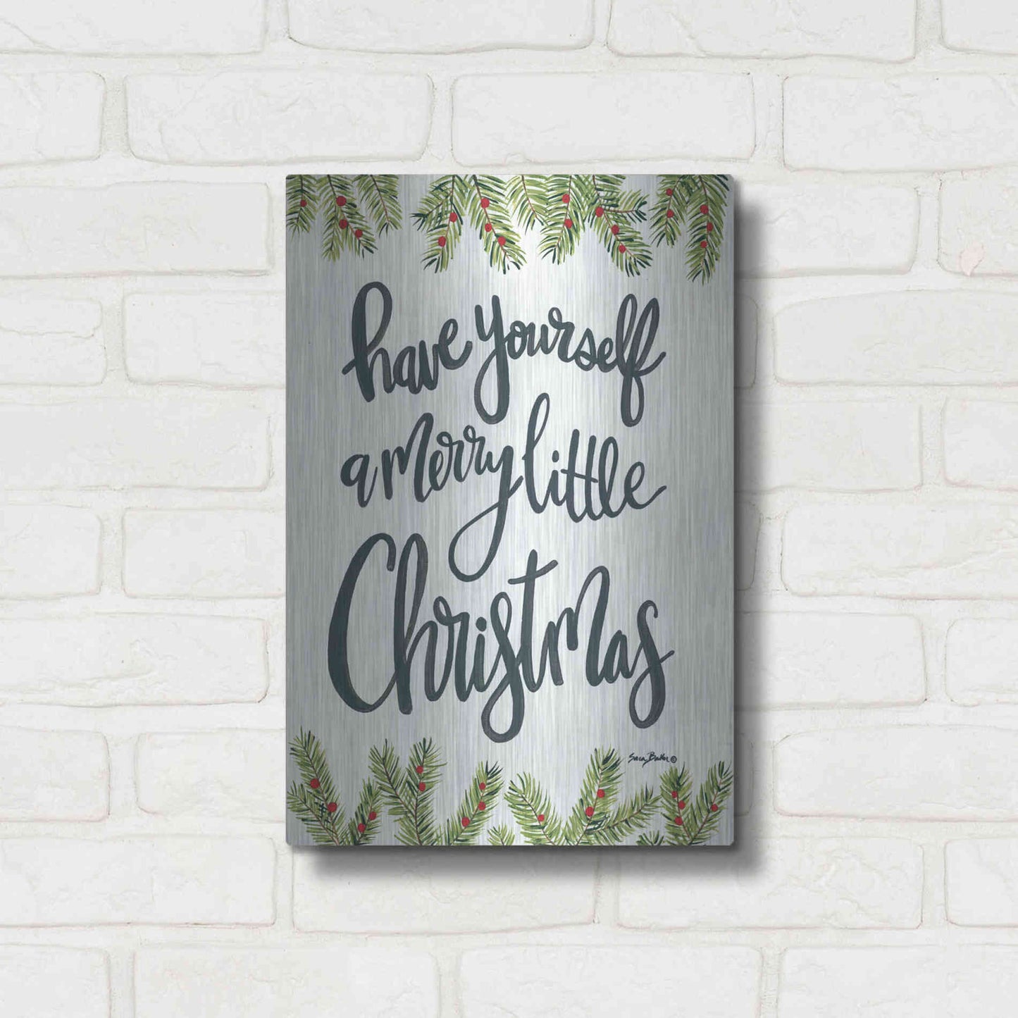 Luxe Metal Art 'Have Yourself a Merry Little Christmas' by Sara Baker, Metal Wall Art,12x16