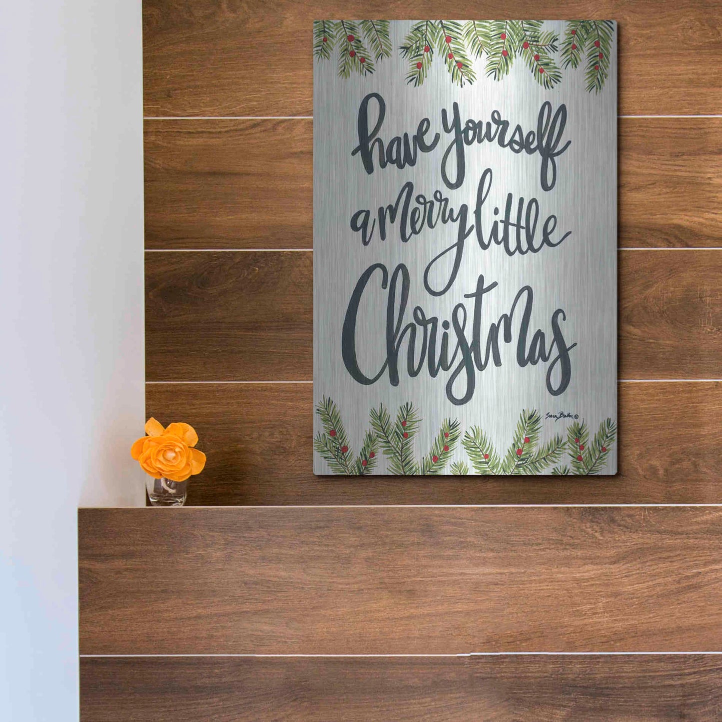 Luxe Metal Art 'Have Yourself a Merry Little Christmas' by Sara Baker, Metal Wall Art,12x16