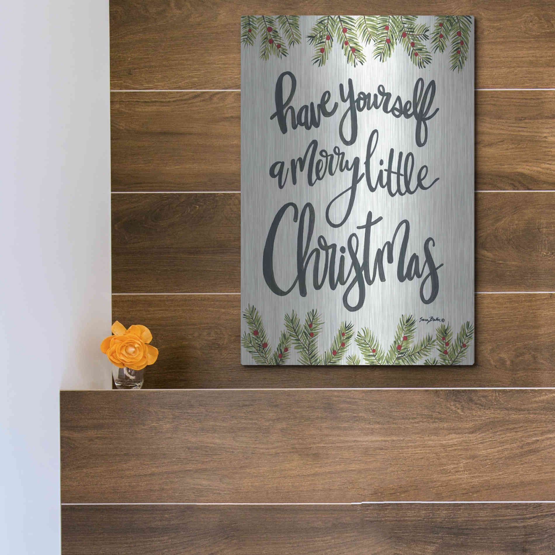 Luxe Metal Art 'Have Yourself a Merry Little Christmas' by Sara Baker, Metal Wall Art,12x16