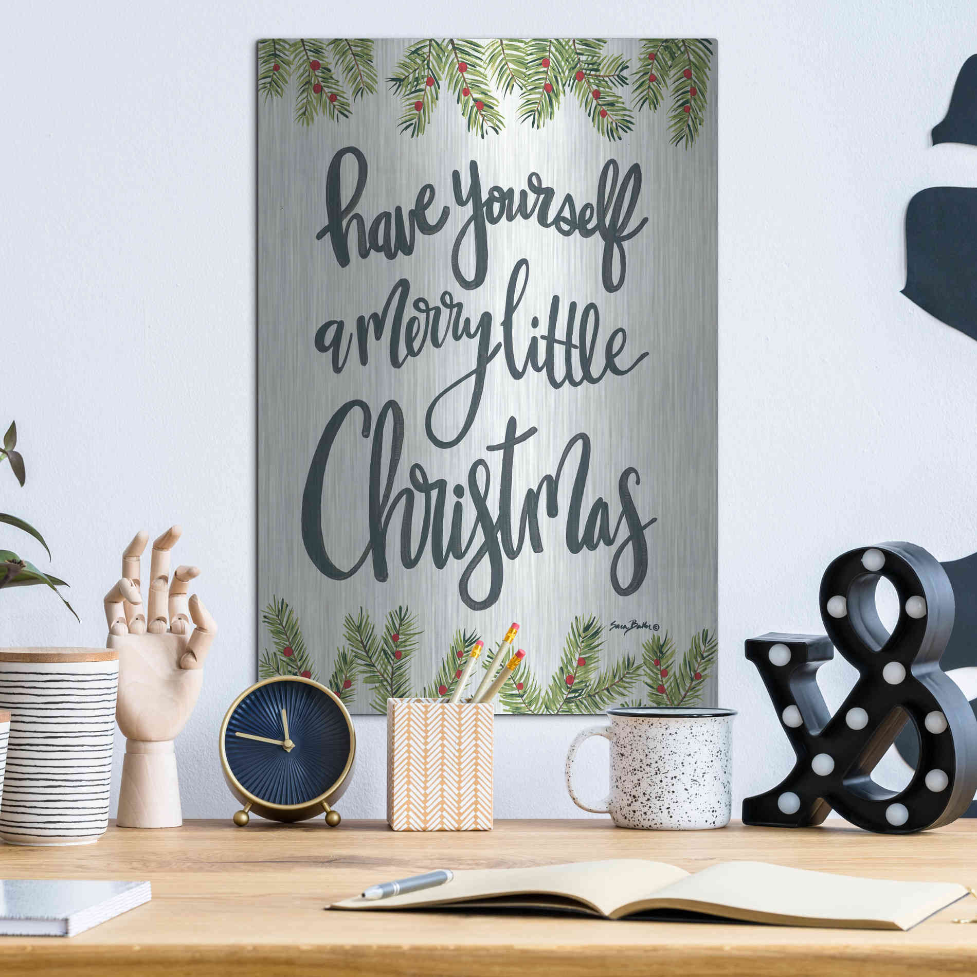Luxe Metal Art 'Have Yourself a Merry Little Christmas' by Sara Baker, Metal Wall Art,12x16