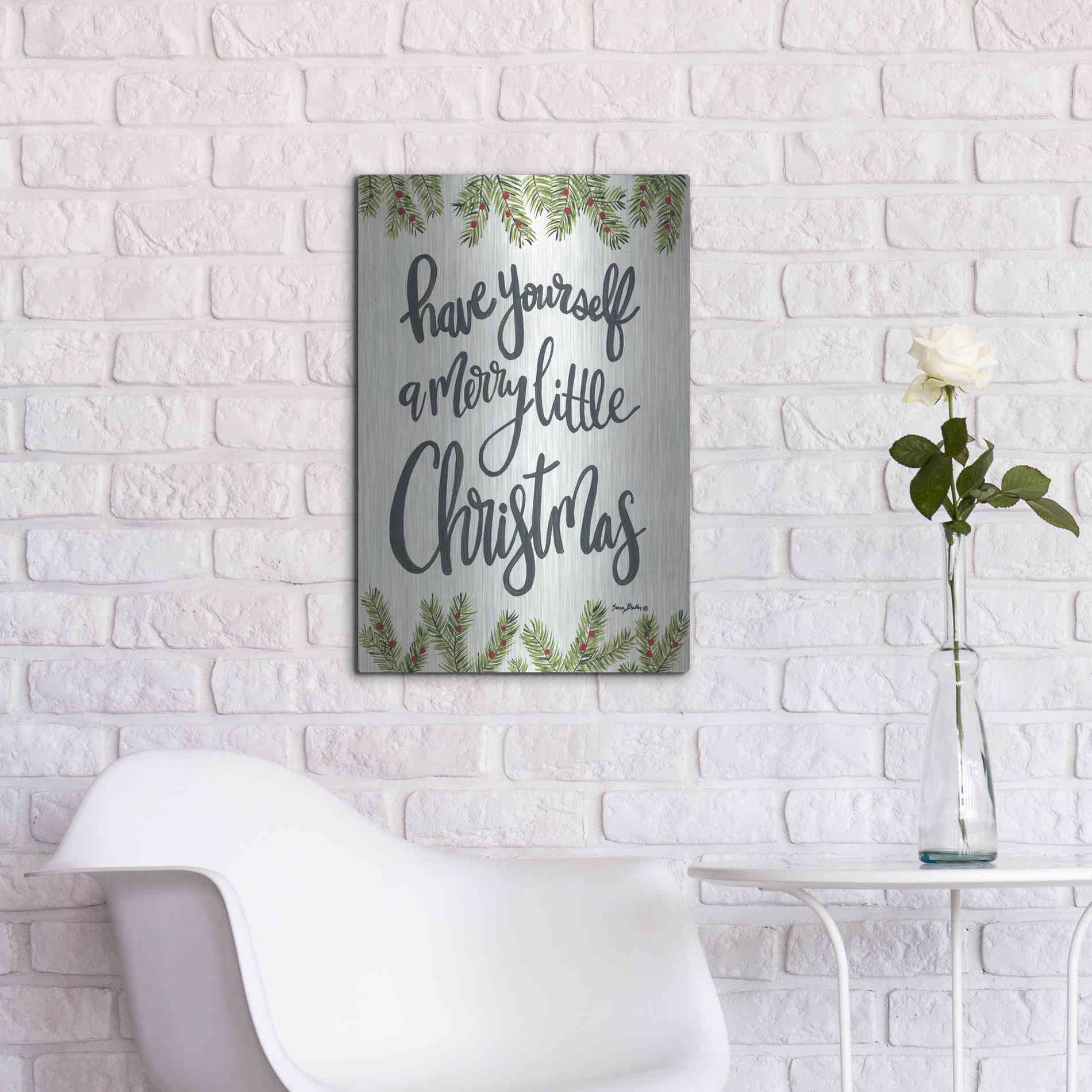 Luxe Metal Art 'Have Yourself a Merry Little Christmas' by Sara Baker, Metal Wall Art,16x24