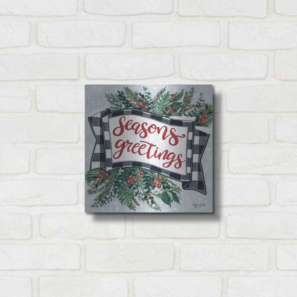 Luxe Metal Art 'Seasons Greetings Banner' by Sara Baker, Metal Wall Art,12x12
