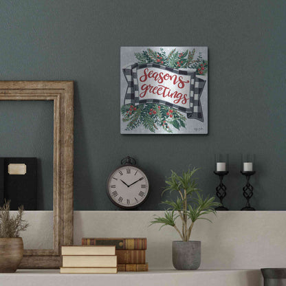 Luxe Metal Art 'Seasons Greetings Banner' by Sara Baker, Metal Wall Art,12x12