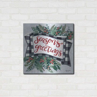 Luxe Metal Art 'Seasons Greetings Banner' by Sara Baker, Metal Wall Art,24x24