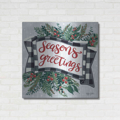 Luxe Metal Art 'Seasons Greetings Banner' by Sara Baker, Metal Wall Art,36x36