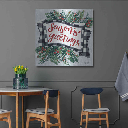 Luxe Metal Art 'Seasons Greetings Banner' by Sara Baker, Metal Wall Art,36x36