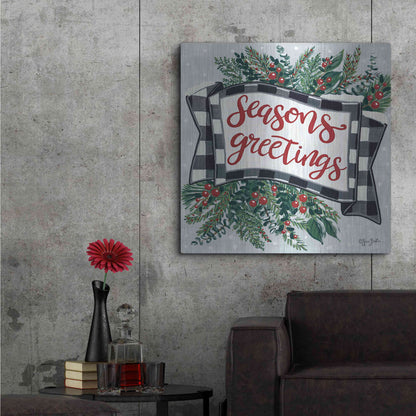 Luxe Metal Art 'Seasons Greetings Banner' by Sara Baker, Metal Wall Art,36x36