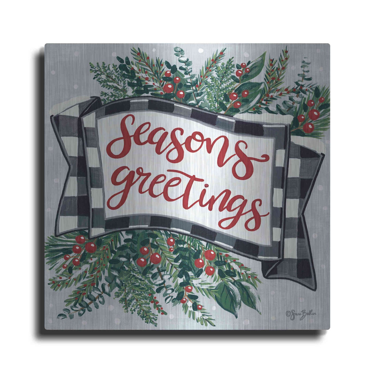 Luxe Metal Art 'Seasons Greetings Banner' by Sara Baker, Metal Wall Art