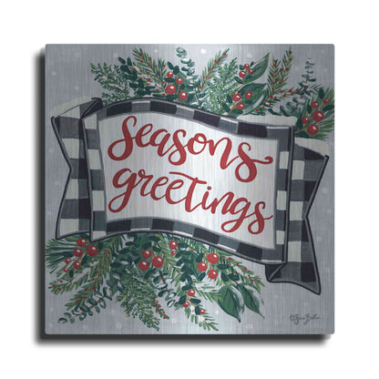 Luxe Metal Art 'Seasons Greetings Banner' by Sara Baker, Metal Wall Art