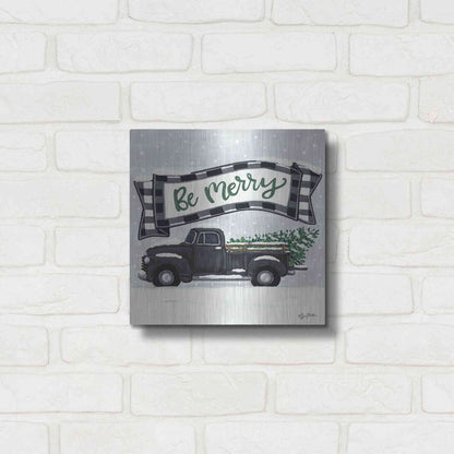 Luxe Metal Art 'Be Merry Truck' by Sara Baker, Metal Wall Art,12x12