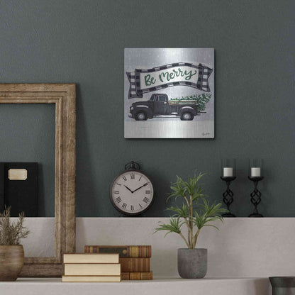 Luxe Metal Art 'Be Merry Truck' by Sara Baker, Metal Wall Art,12x12