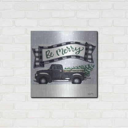 Luxe Metal Art 'Be Merry Truck' by Sara Baker, Metal Wall Art,24x24