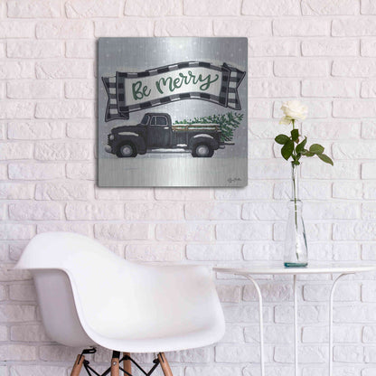Luxe Metal Art 'Be Merry Truck' by Sara Baker, Metal Wall Art,24x24