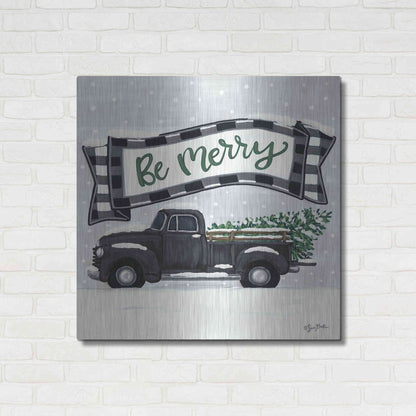 Luxe Metal Art 'Be Merry Truck' by Sara Baker, Metal Wall Art,36x36