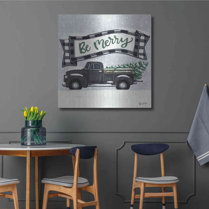 Luxe Metal Art 'Be Merry Truck' by Sara Baker, Metal Wall Art,36x36
