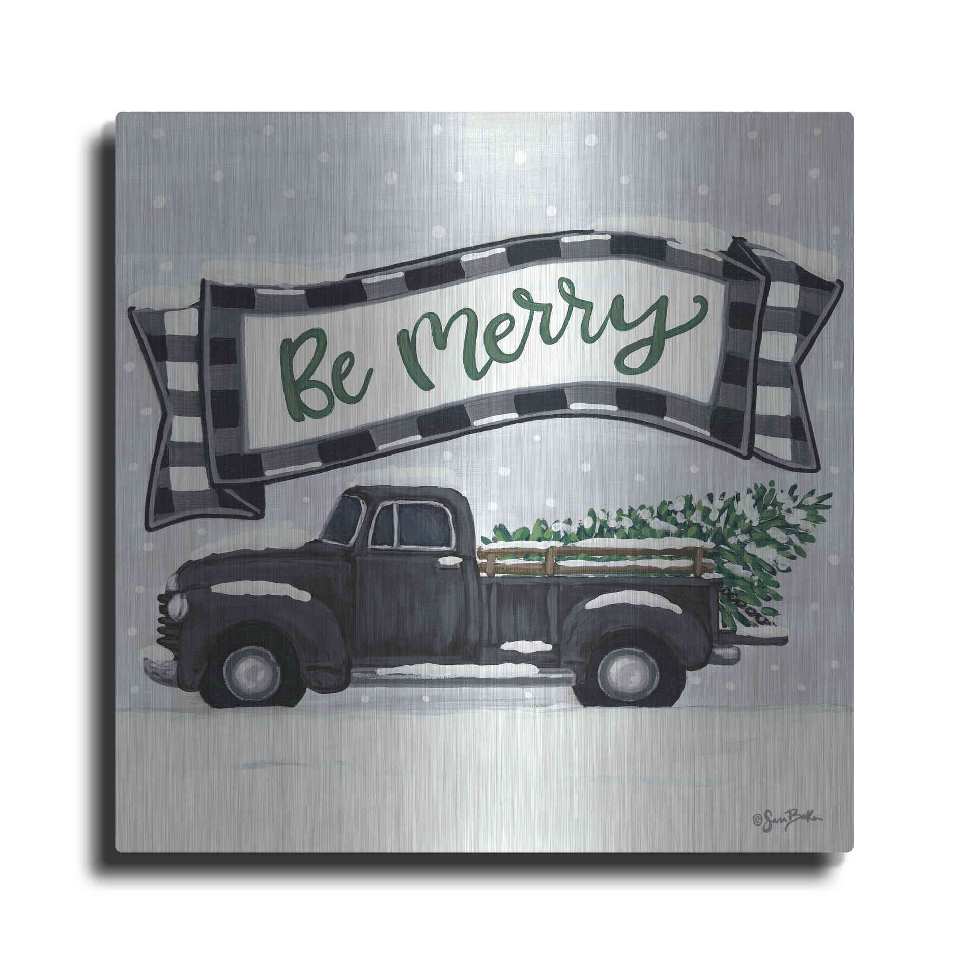 Luxe Metal Art 'Be Merry Truck' by Sara Baker, Metal Wall Art