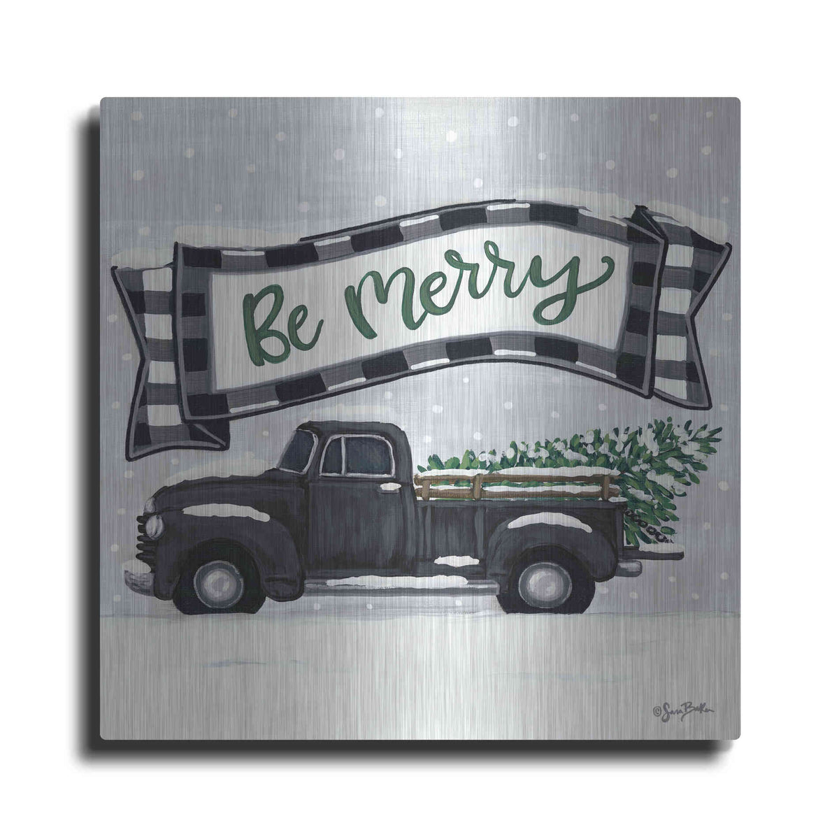 Luxe Metal Art 'Be Merry Truck' by Sara Baker, Metal Wall Art