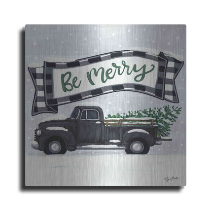 Luxe Metal Art 'Be Merry Truck' by Sara Baker, Metal Wall Art