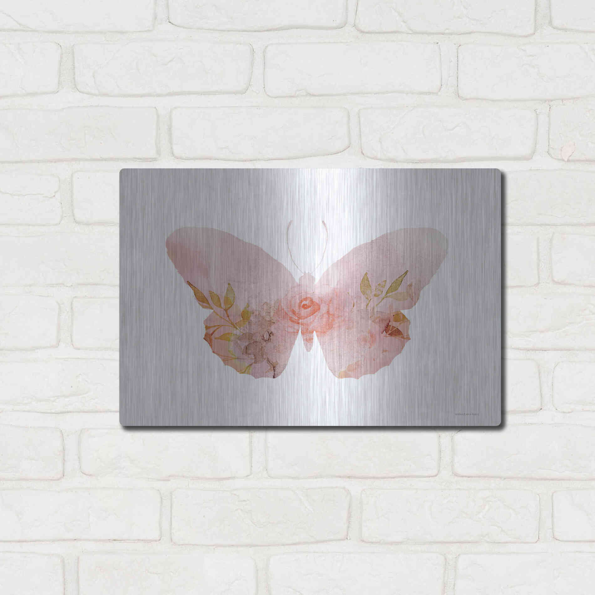 Luxe Metal Art 'Meadow Flora Butterfly' by Bluebird Barn, Metal Wall Art,16x12