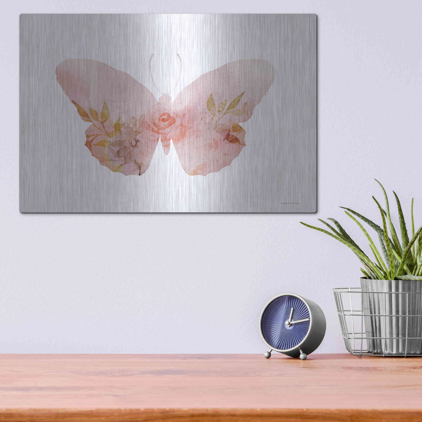 Luxe Metal Art 'Meadow Flora Butterfly' by Bluebird Barn, Metal Wall Art,16x12