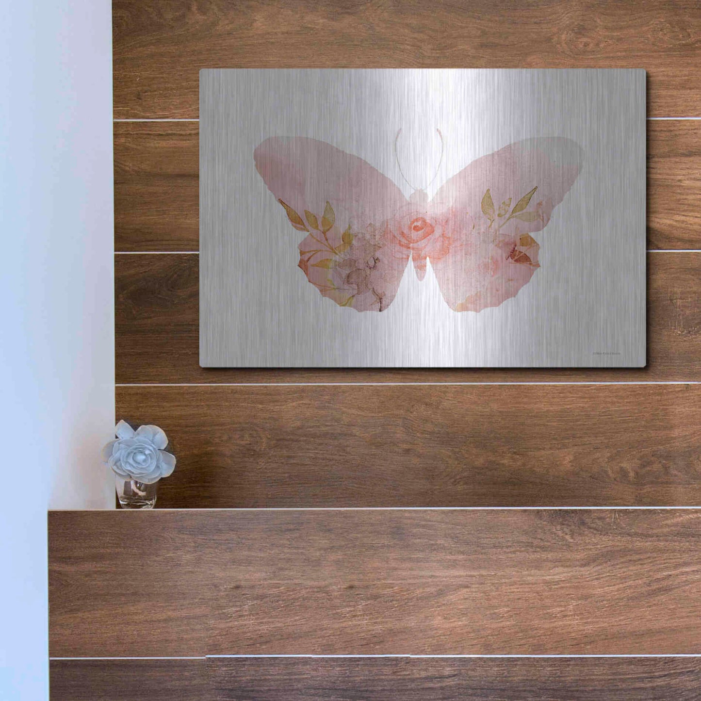 Luxe Metal Art 'Meadow Flora Butterfly' by Bluebird Barn, Metal Wall Art,16x12