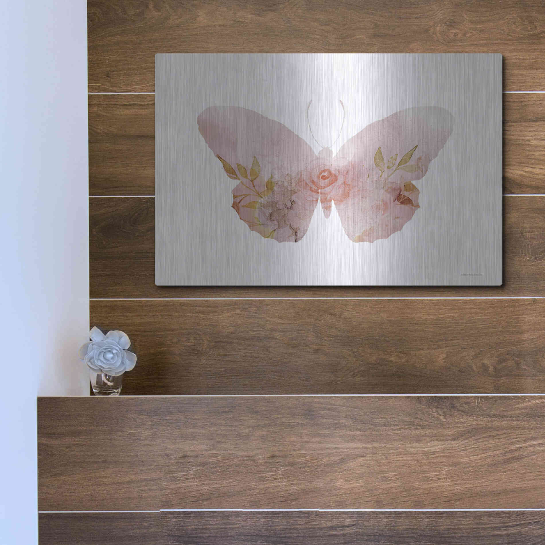 Luxe Metal Art 'Meadow Flora Butterfly' by Bluebird Barn, Metal Wall Art,16x12