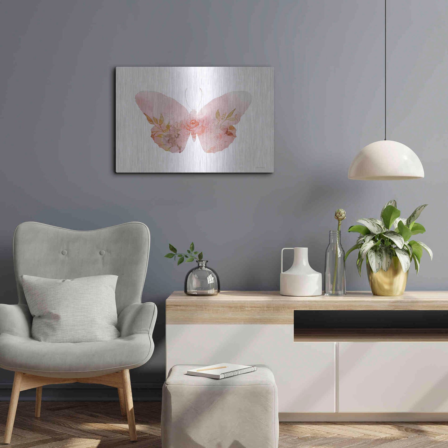 Luxe Metal Art 'Meadow Flora Butterfly' by Bluebird Barn, Metal Wall Art,24x16