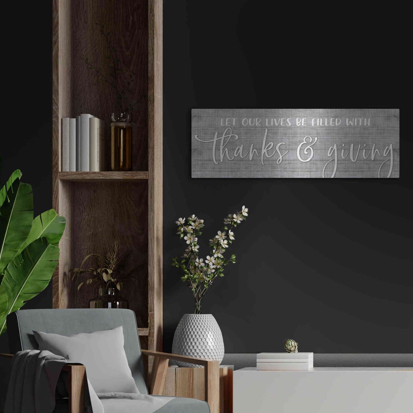 Luxe Metal Art 'Thanks & Giving' by Susie Boyer, Metal Wall Art,36x12