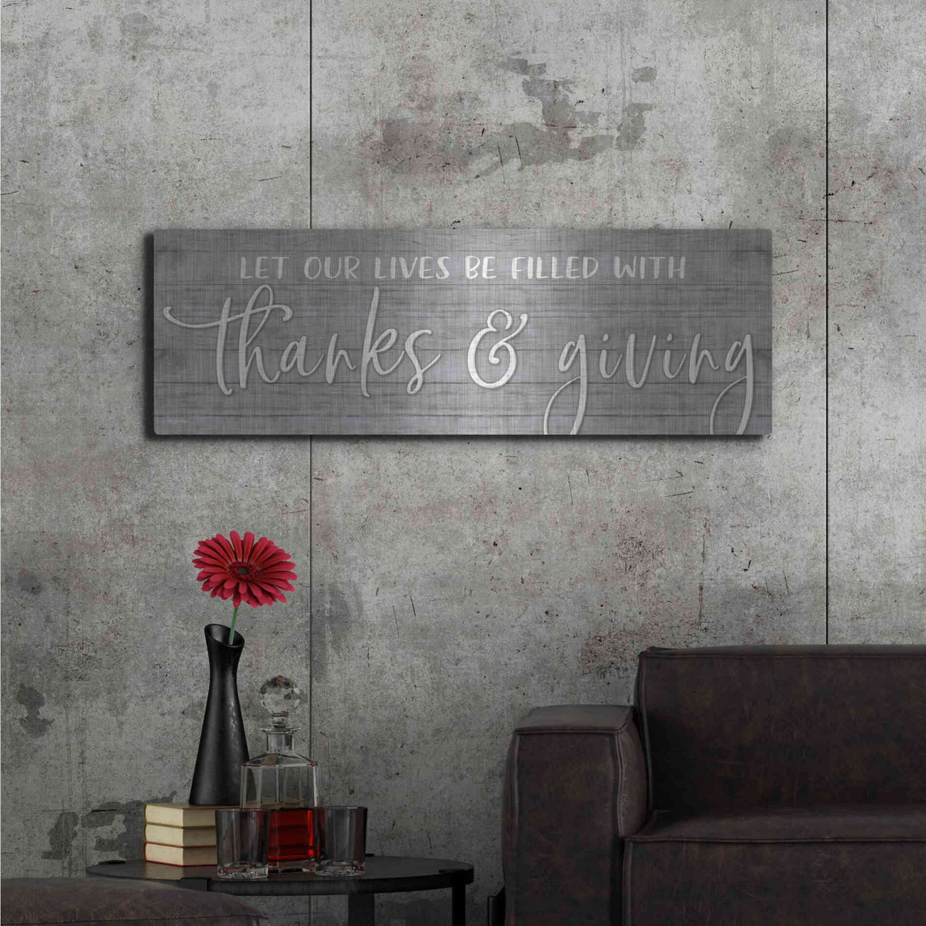 Luxe Metal Art 'Thanks & Giving' by Susie Boyer, Metal Wall Art,48x16