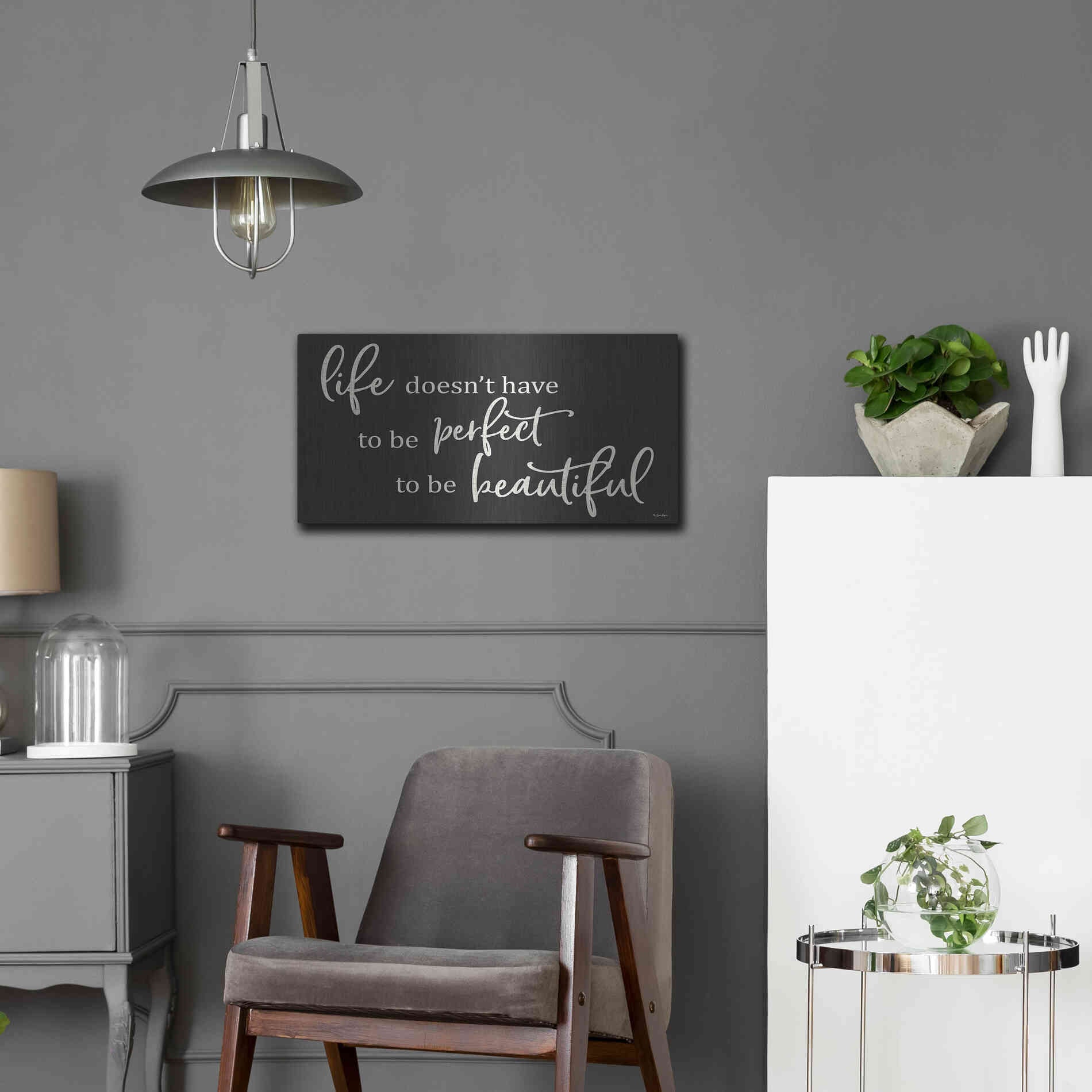 Luxe Metal Art 'Life Doesn't Have to be Perfect' by Susie Boyer, Metal Wall Art,24x12