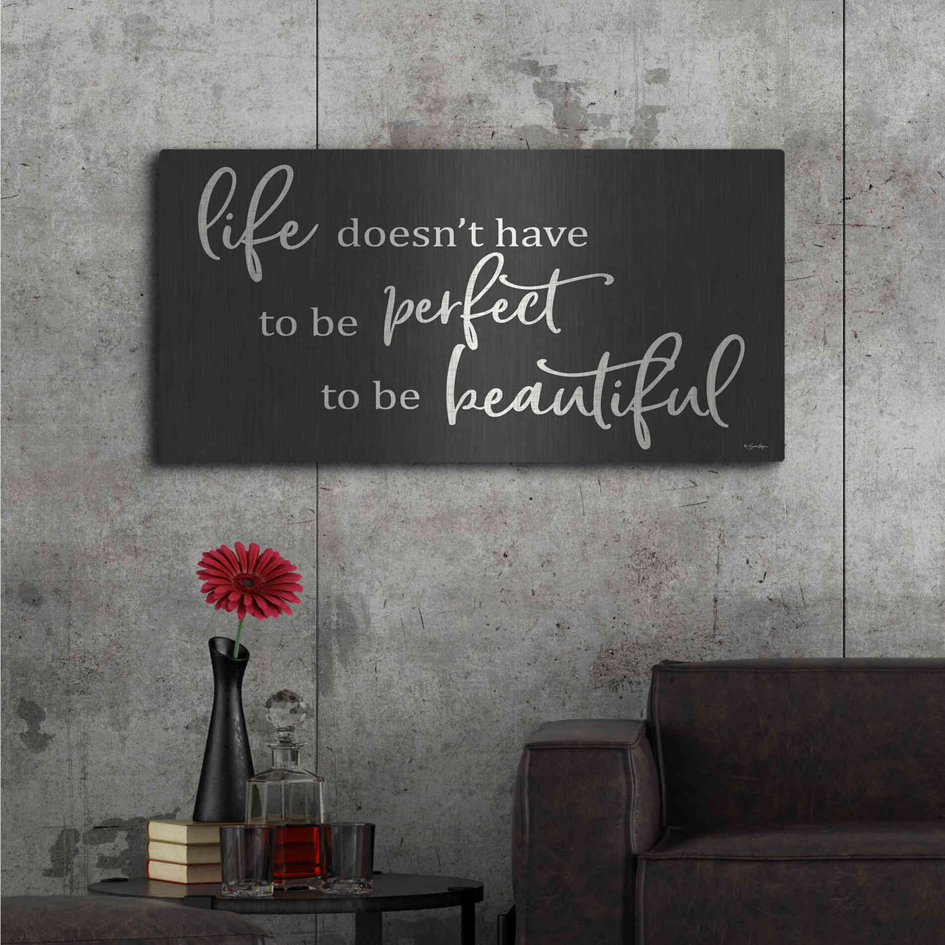 Luxe Metal Art 'Life Doesn't Have to be Perfect' by Susie Boyer, Metal Wall Art,48x24
