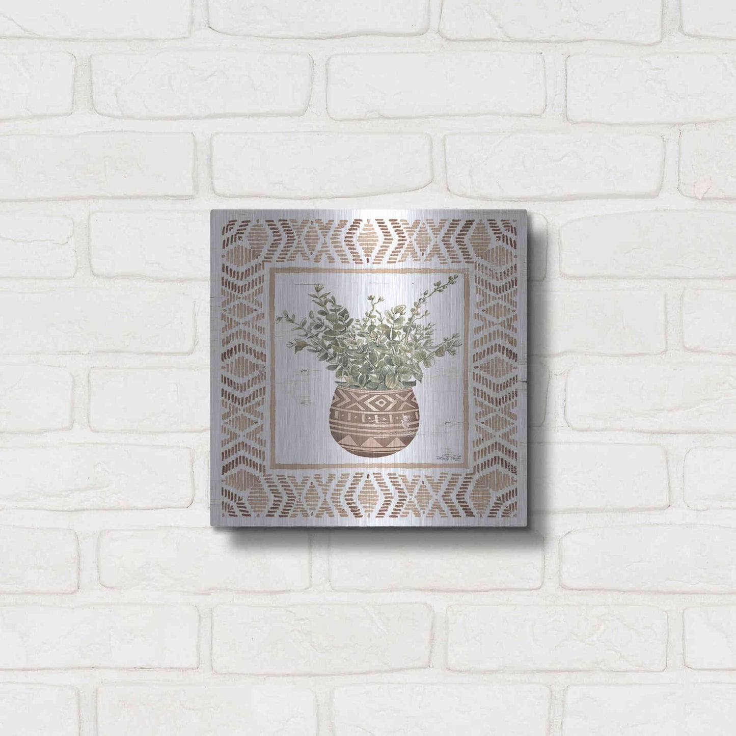 Luxe Metal Art 'Terracotta Pot I' by Cindy Jacobs, Metal Wall Art,12x12