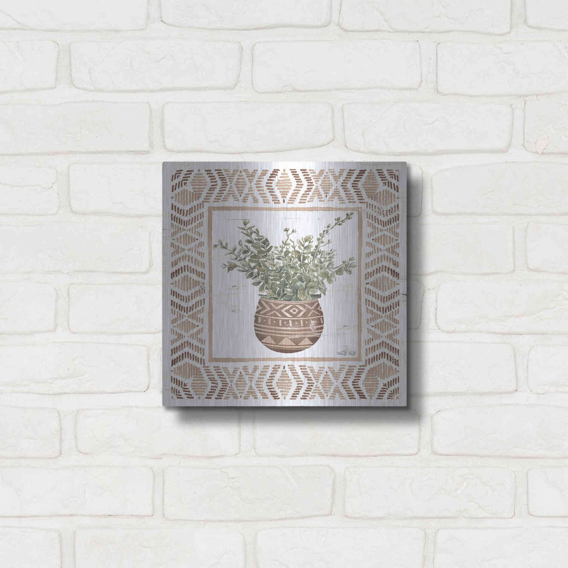 Luxe Metal Art 'Terracotta Pot I' by Cindy Jacobs, Metal Wall Art,12x12