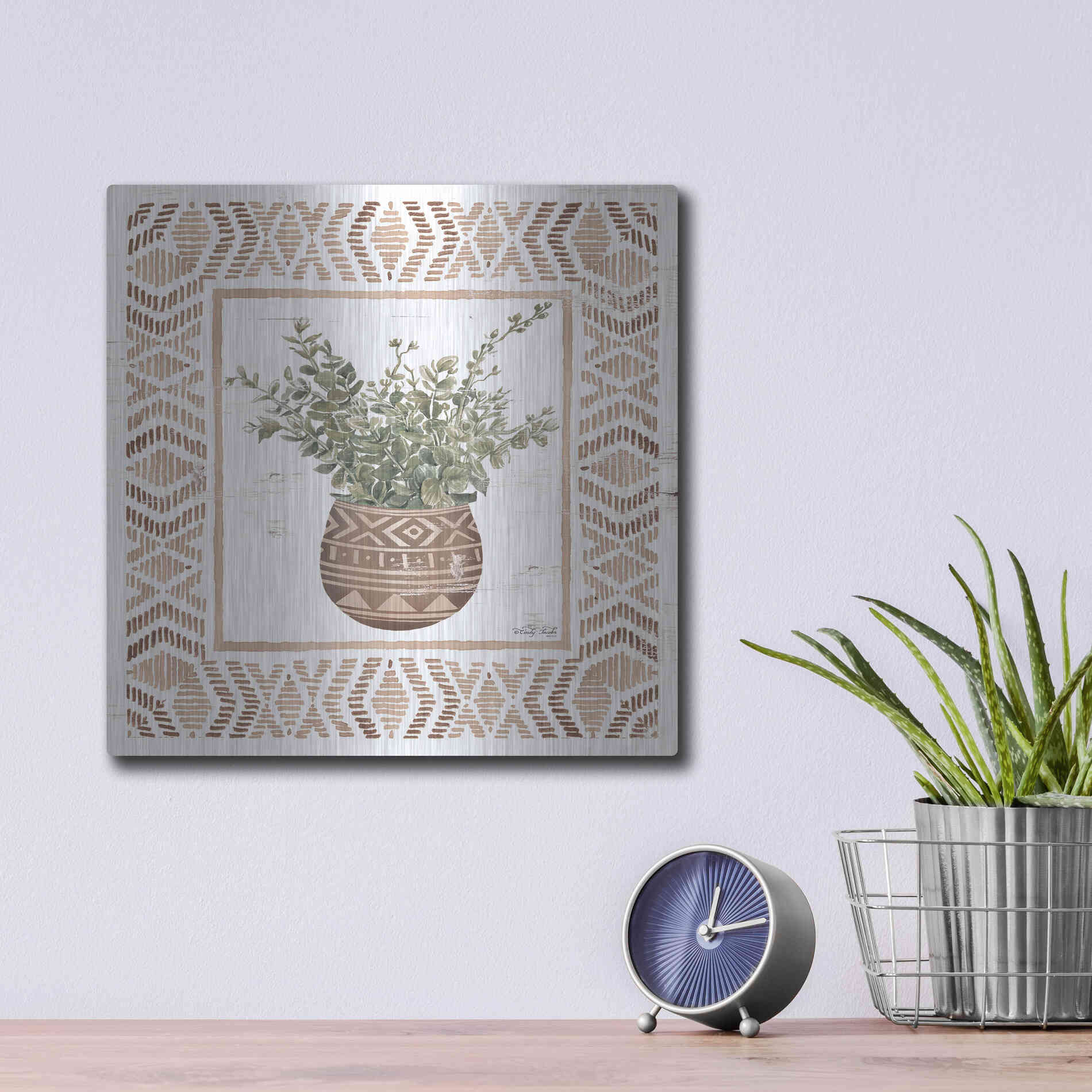 Luxe Metal Art 'Terracotta Pot I' by Cindy Jacobs, Metal Wall Art,12x12