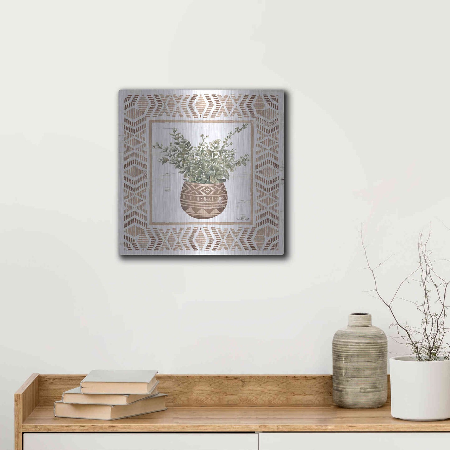 Luxe Metal Art 'Terracotta Pot I' by Cindy Jacobs, Metal Wall Art,12x12