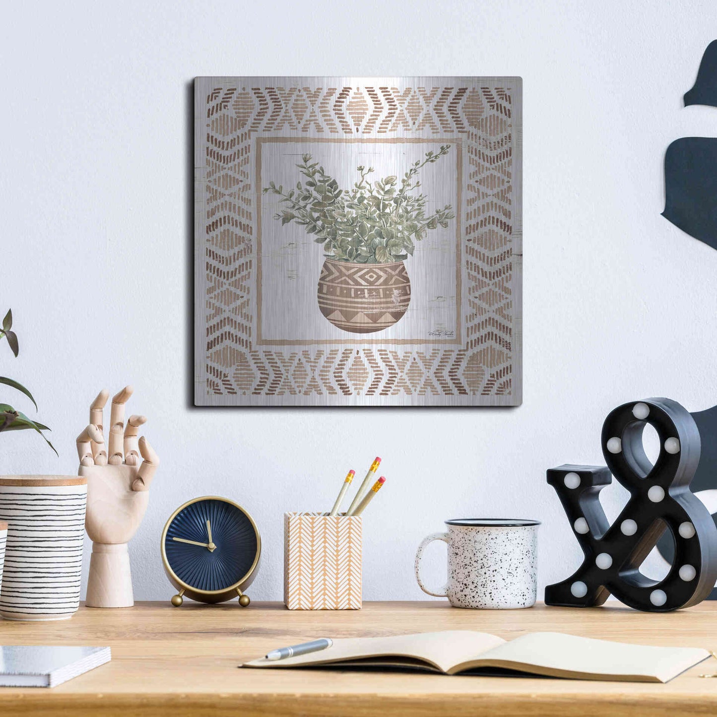Luxe Metal Art 'Terracotta Pot I' by Cindy Jacobs, Metal Wall Art,12x12