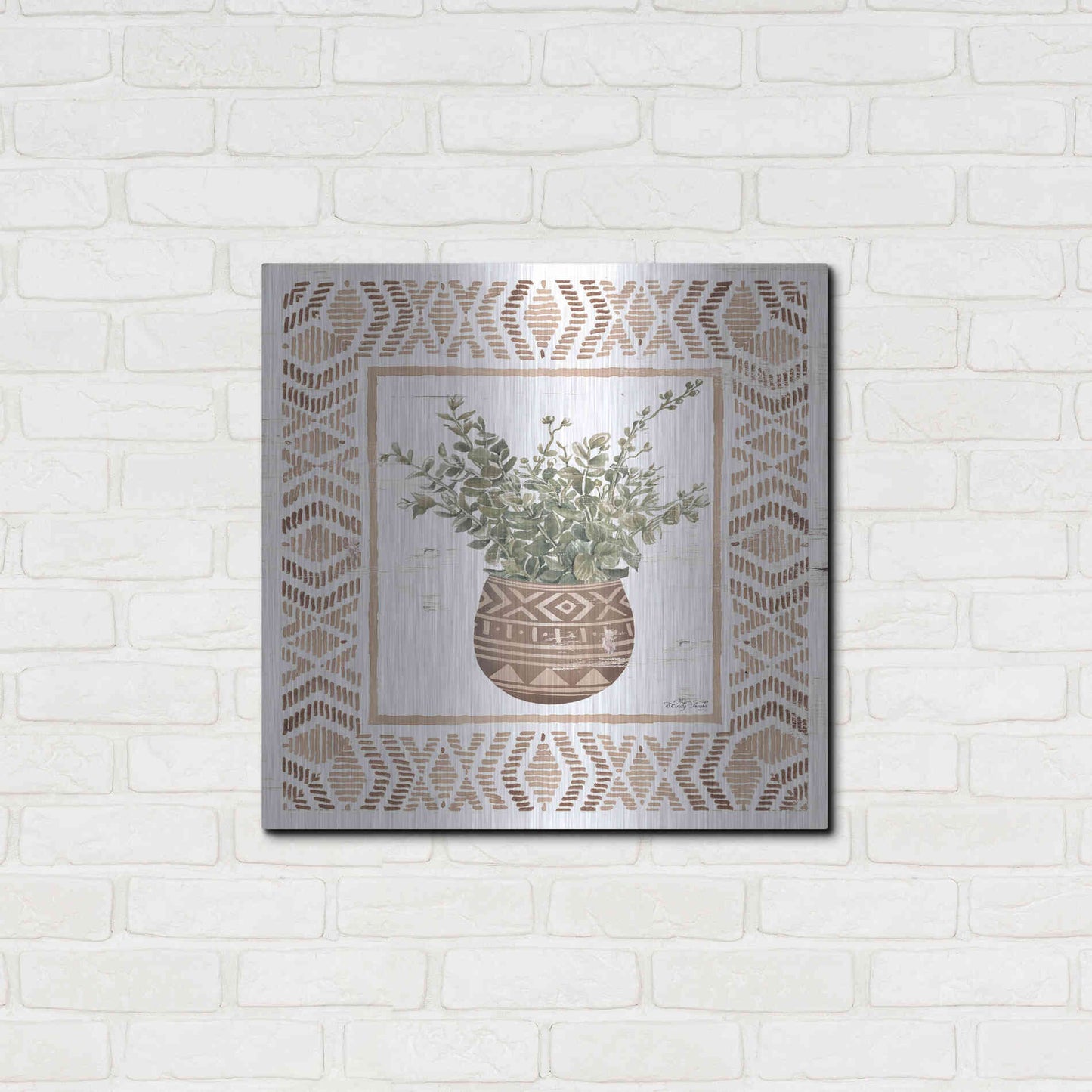 Luxe Metal Art 'Terracotta Pot I' by Cindy Jacobs, Metal Wall Art,24x24