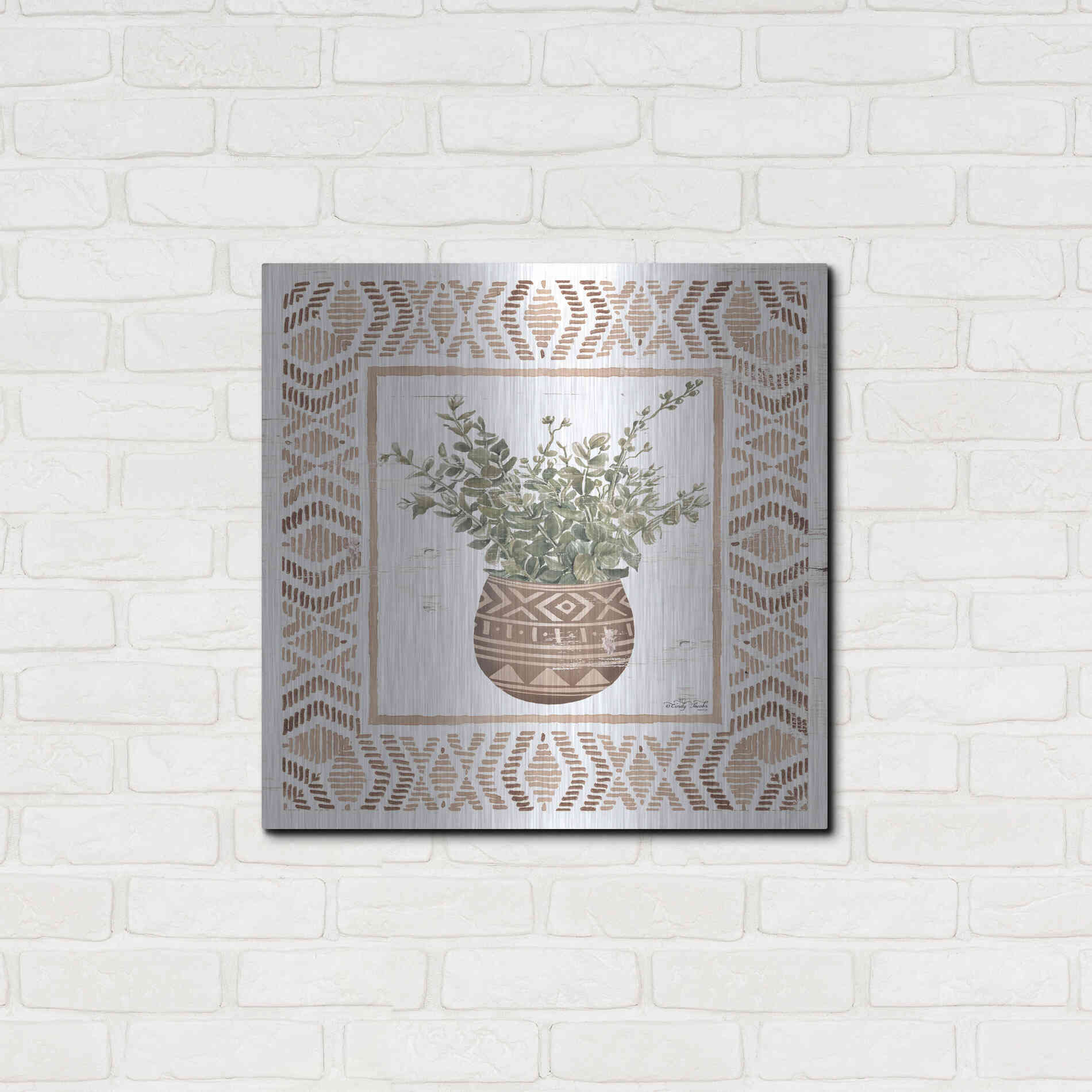 Luxe Metal Art 'Terracotta Pot I' by Cindy Jacobs, Metal Wall Art,24x24