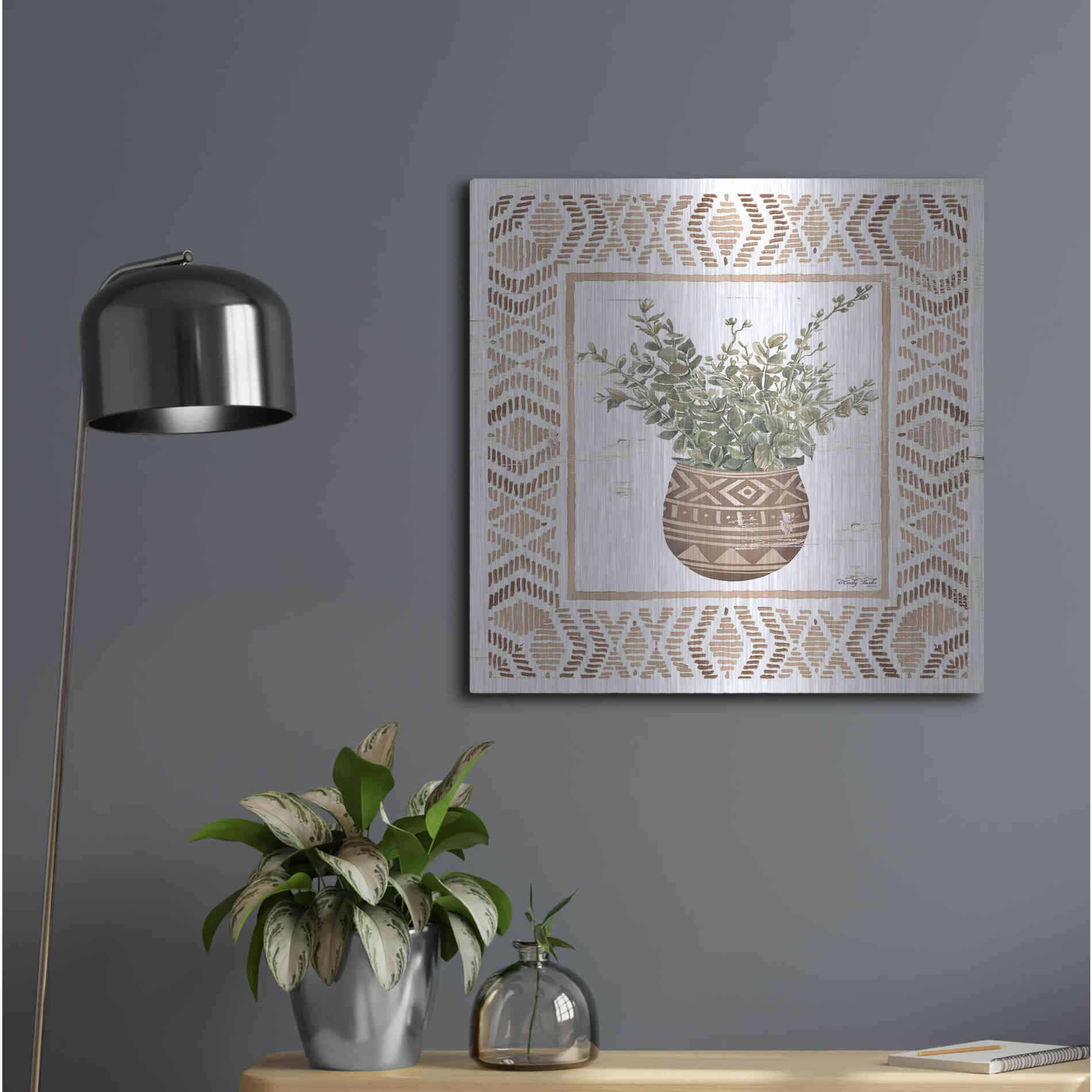 Luxe Metal Art 'Terracotta Pot I' by Cindy Jacobs, Metal Wall Art,24x24