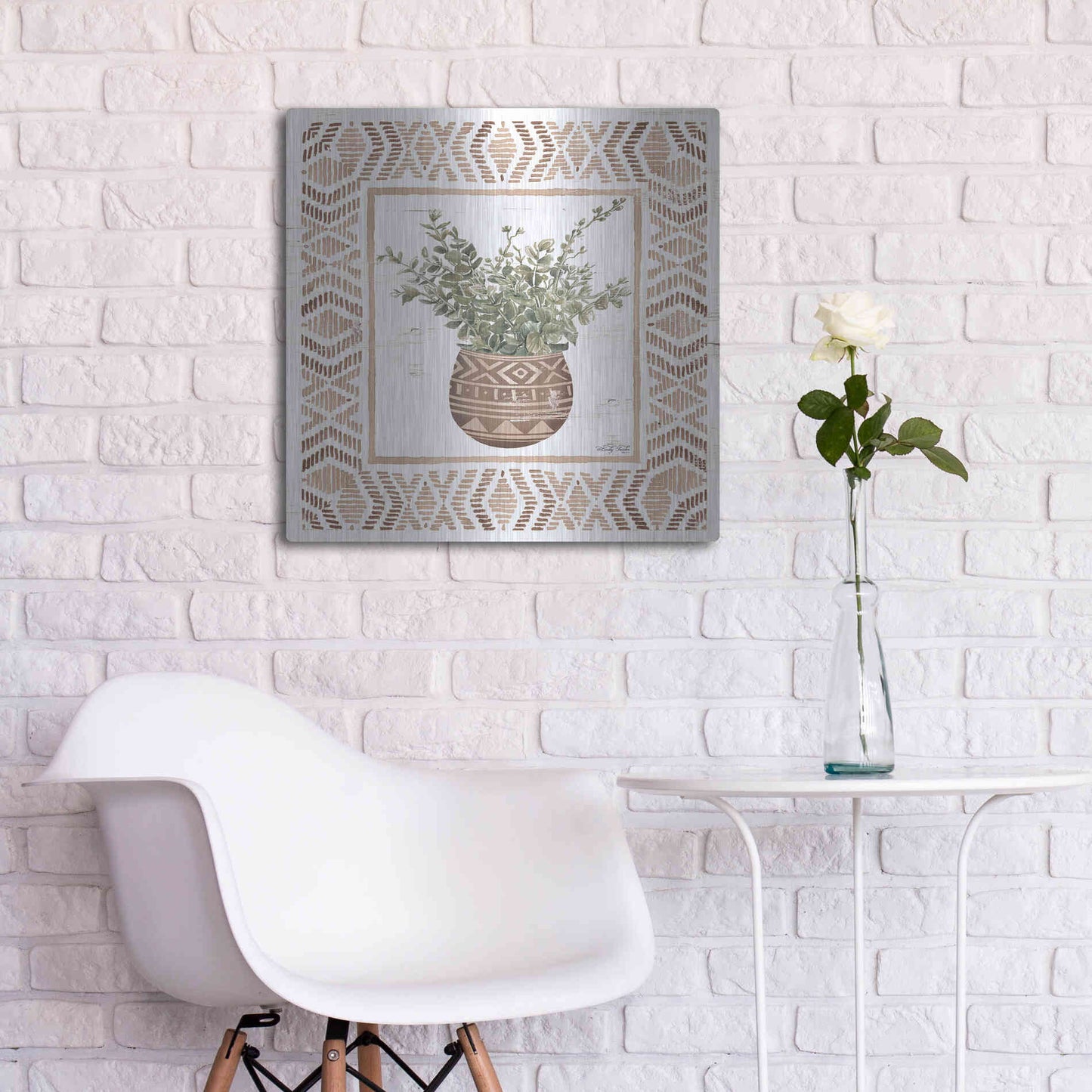 Luxe Metal Art 'Terracotta Pot I' by Cindy Jacobs, Metal Wall Art,24x24