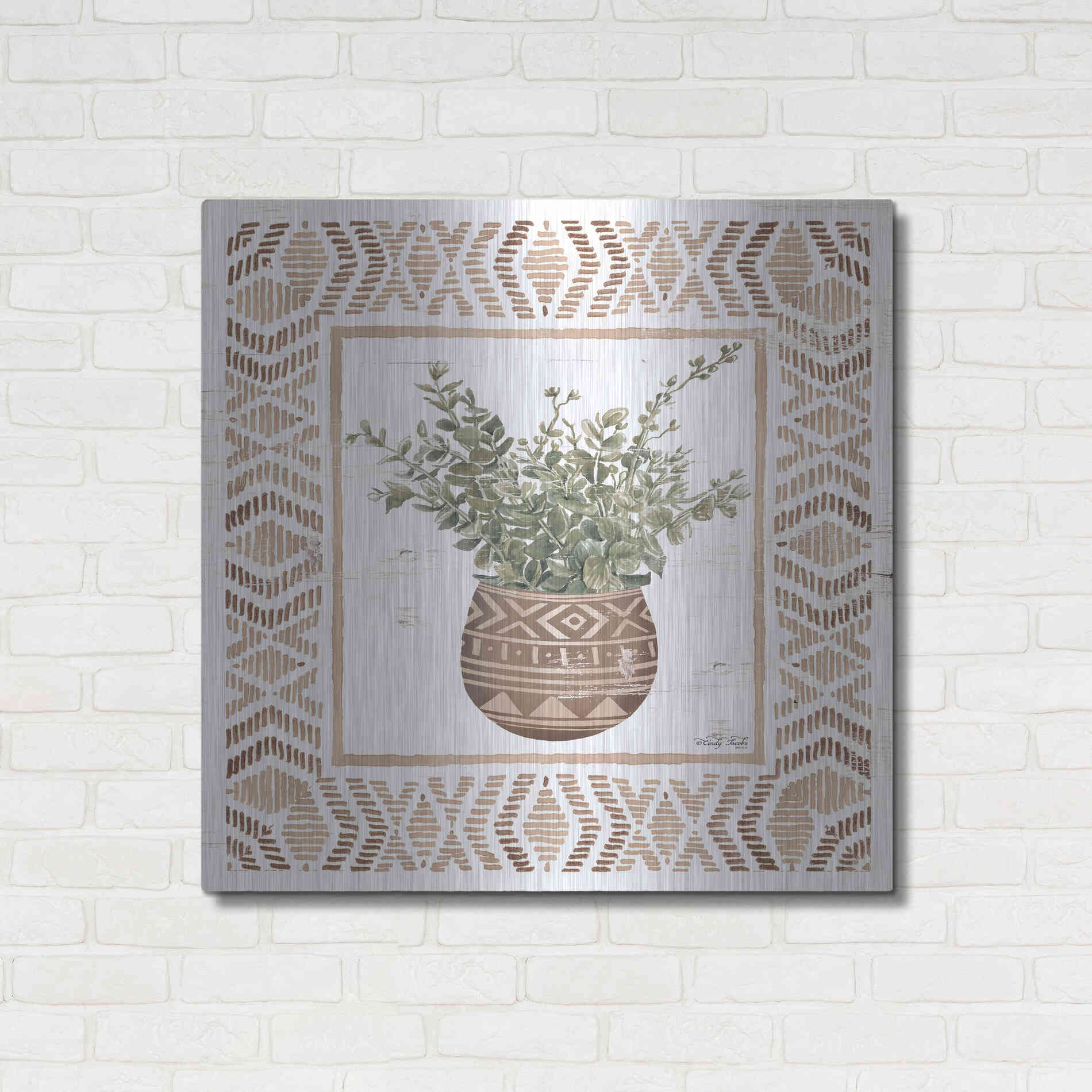 Luxe Metal Art 'Terracotta Pot I' by Cindy Jacobs, Metal Wall Art,36x36