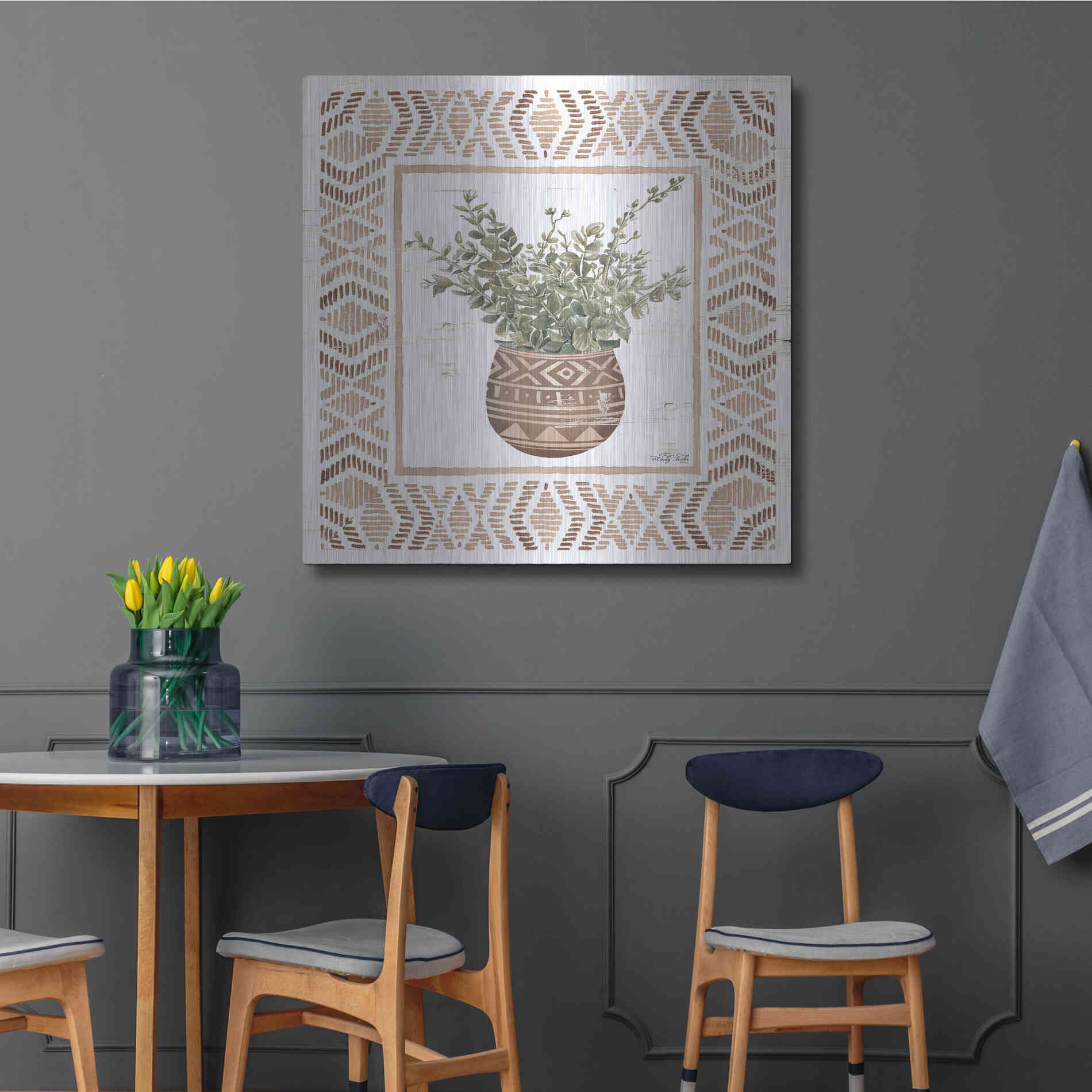 Luxe Metal Art 'Terracotta Pot I' by Cindy Jacobs, Metal Wall Art,36x36