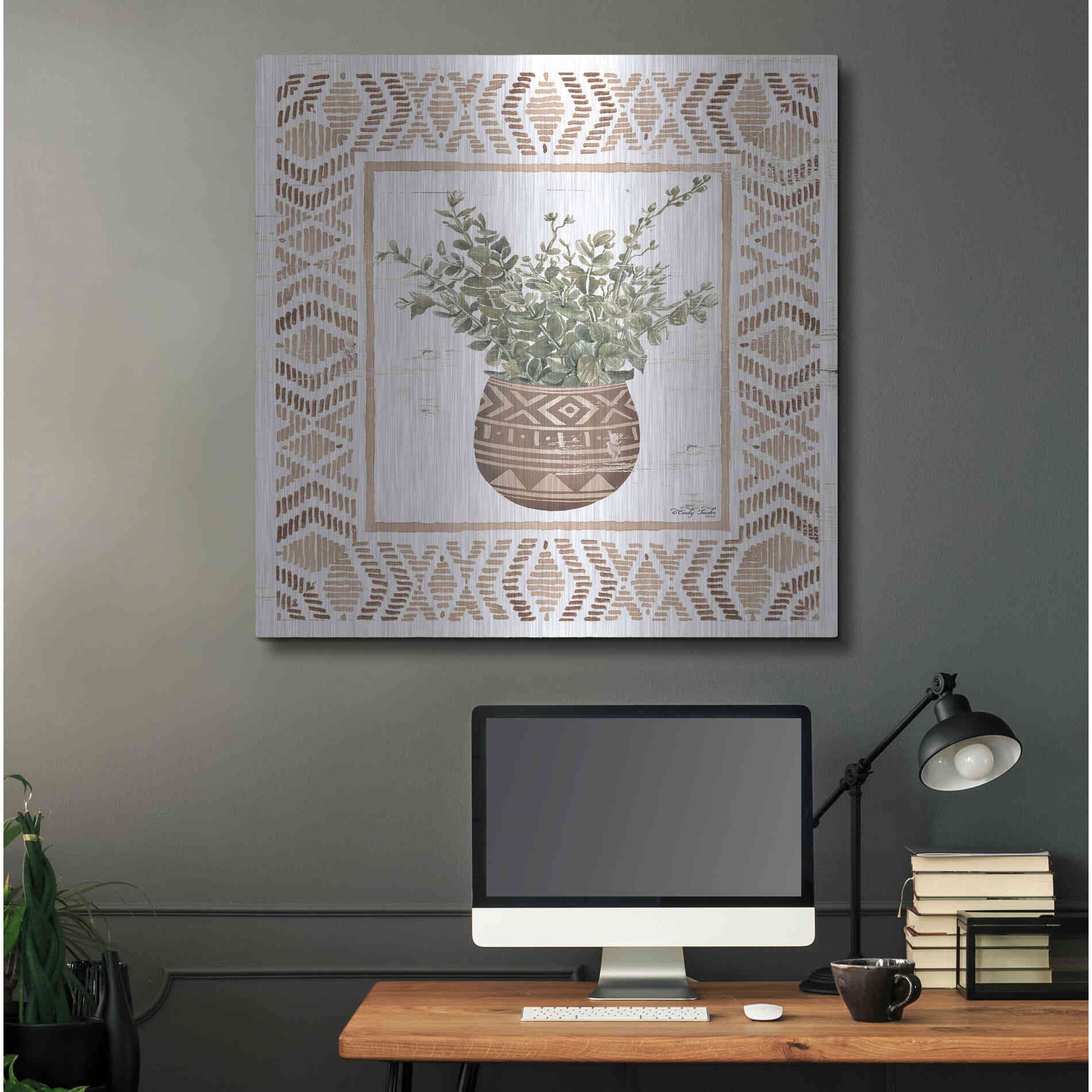 Luxe Metal Art 'Terracotta Pot I' by Cindy Jacobs, Metal Wall Art,36x36