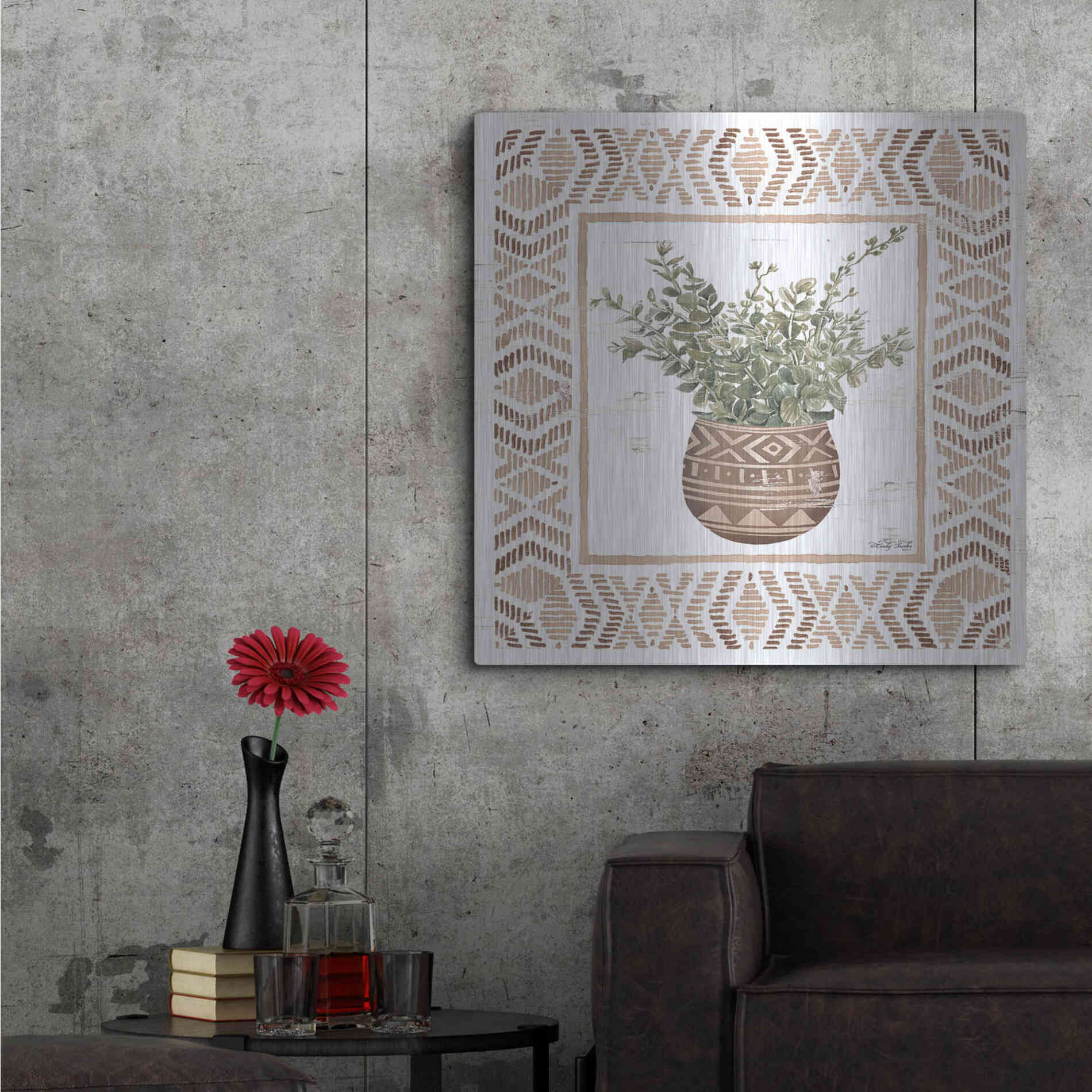 Luxe Metal Art 'Terracotta Pot I' by Cindy Jacobs, Metal Wall Art,36x36