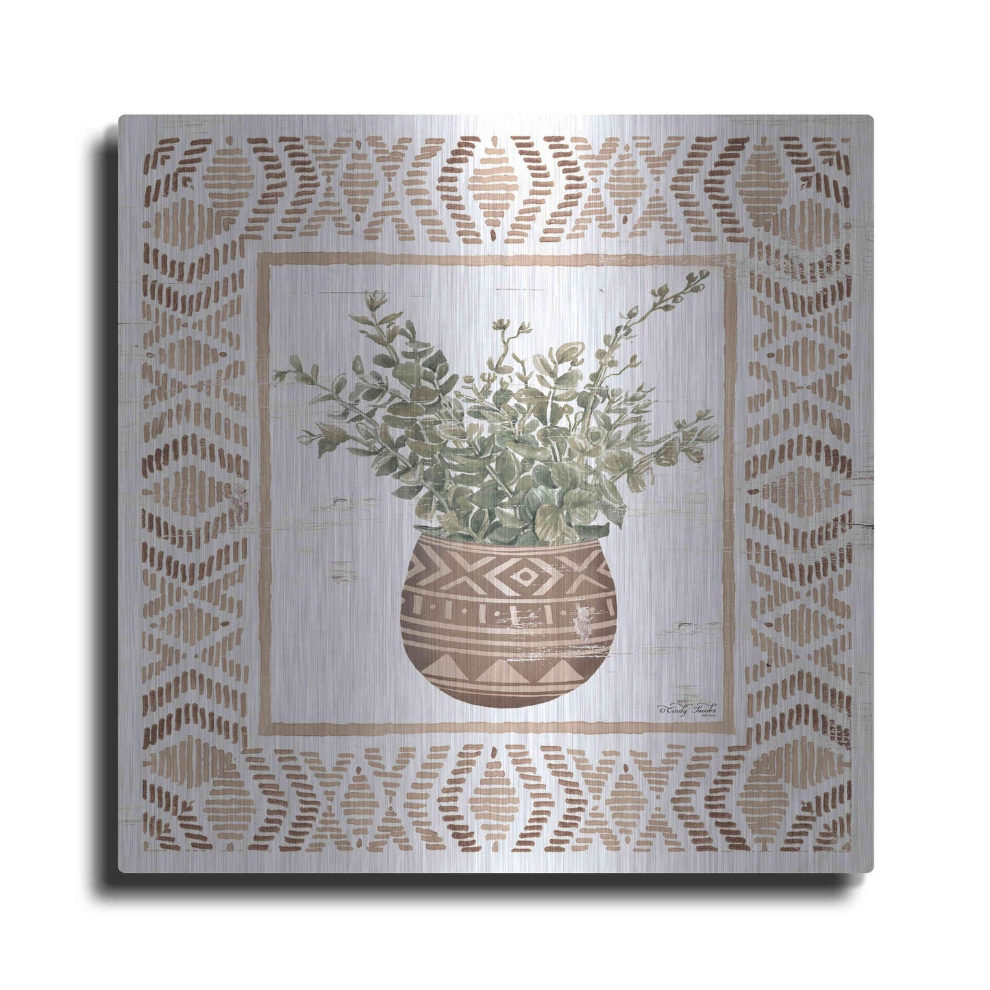 Luxe Metal Art 'Terracotta Pot I' by Cindy Jacobs, Metal Wall Art