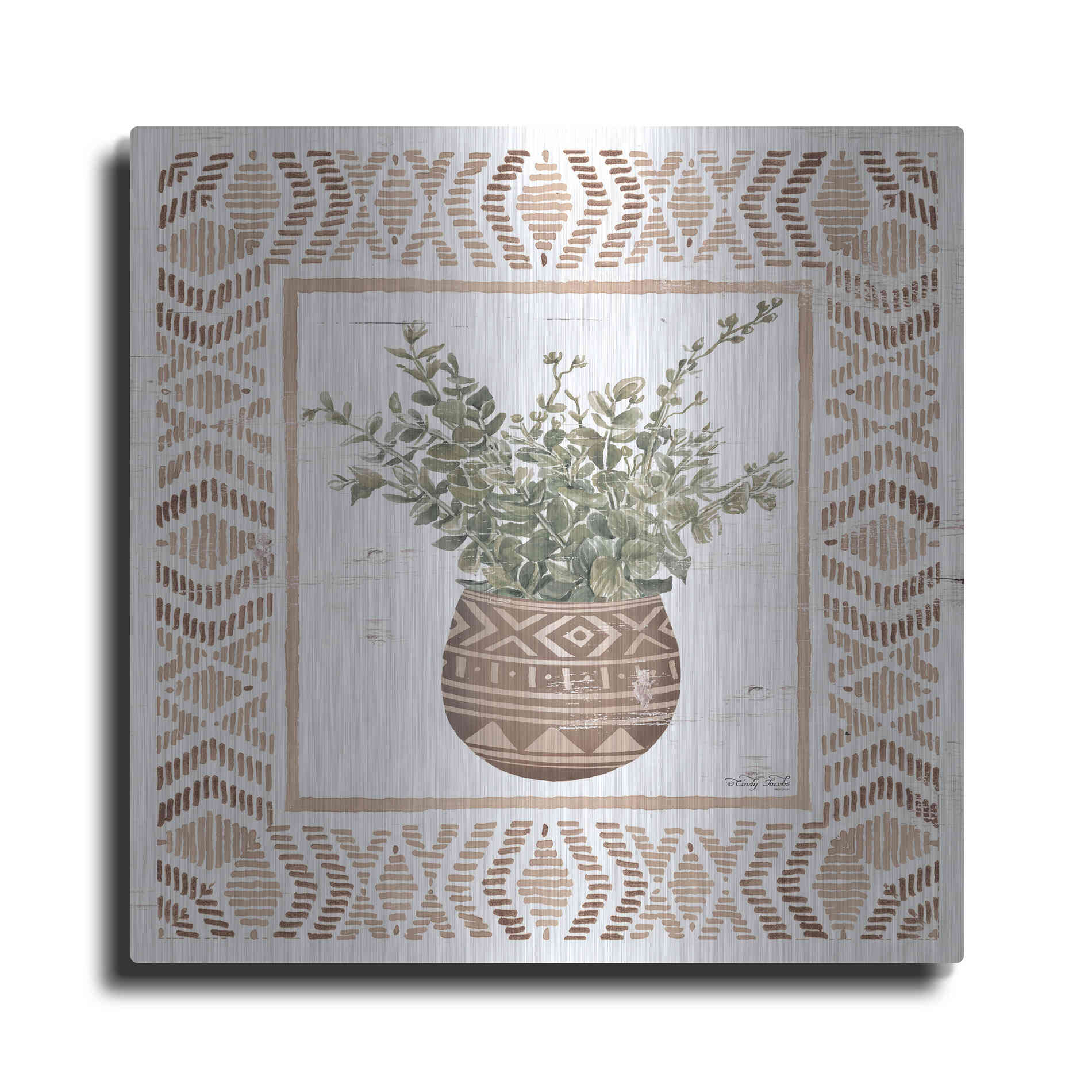 Luxe Metal Art 'Terracotta Pot I' by Cindy Jacobs, Metal Wall Art